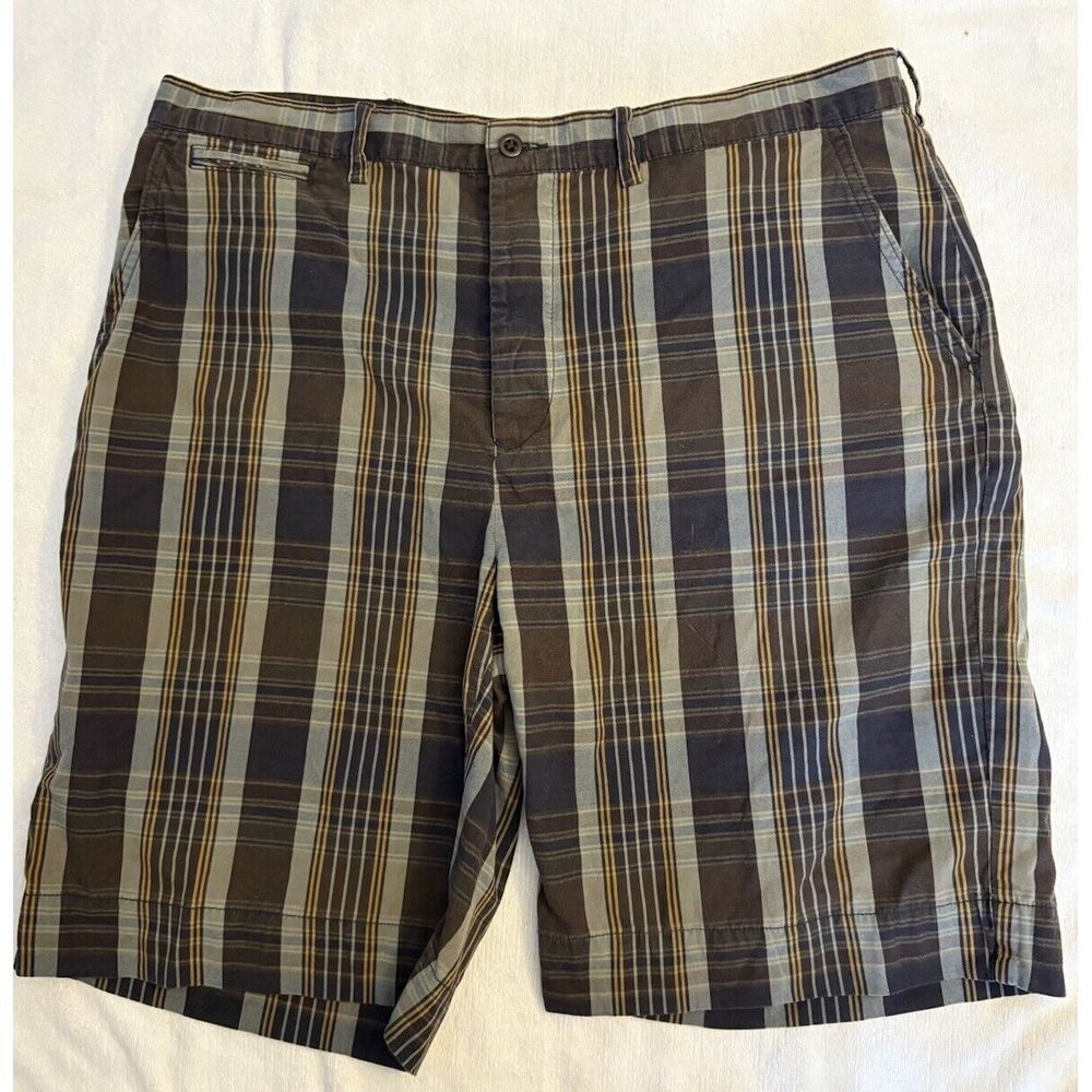 Polo Ralph Lauren Golf‎  Shorts 38"x10" Gray/Brown Striped Plaid Button-Fly